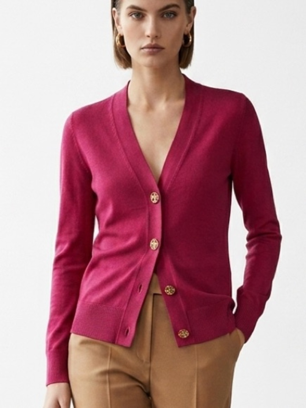 Tory Burch Women's Red V-Neck Button Cardigan Sweater S NWOT